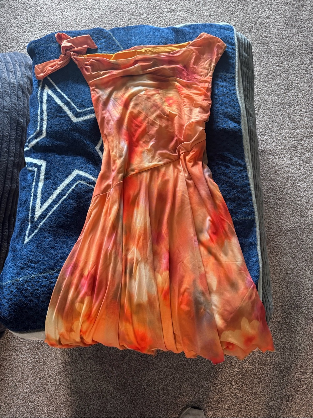 SHEIN Orange Multi-Tone One-Shoulder Tie-Dye Dress